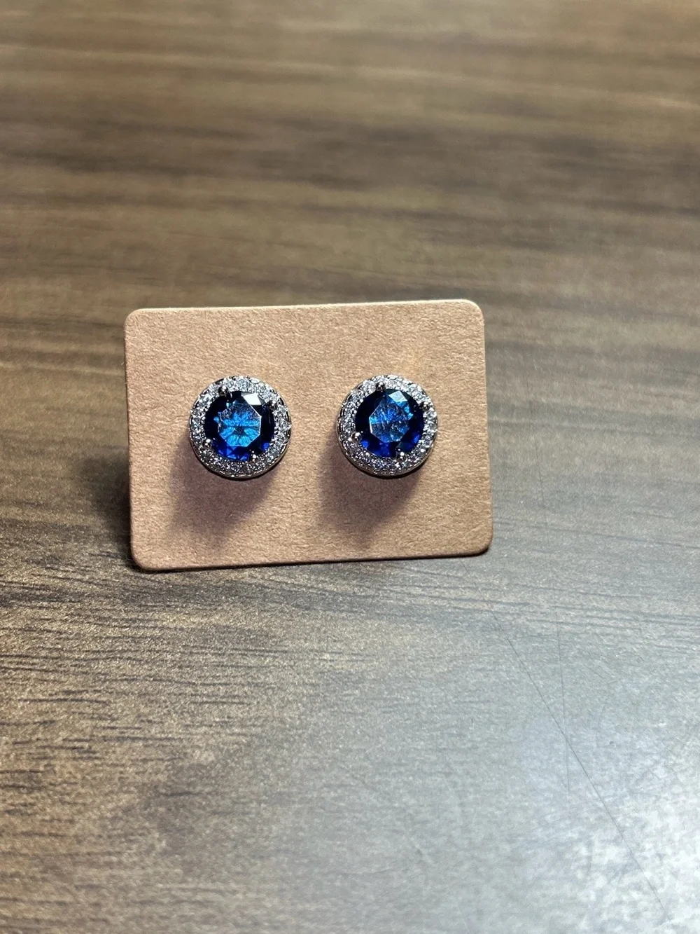 Classic Blue Halo Stud Earrings with Clear Accent Stones